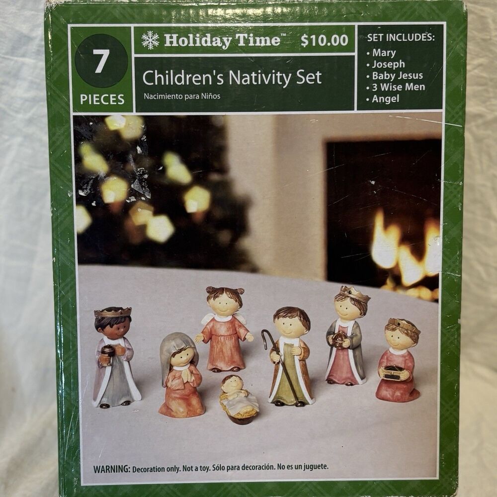 Holiday Time Children's Nativity Set Featuring 7 Detailed Resin Figurines